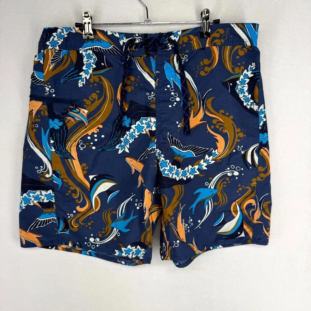 Patagonia Blue Tropical Fish Swim Board Shorts Mens Size 34‎